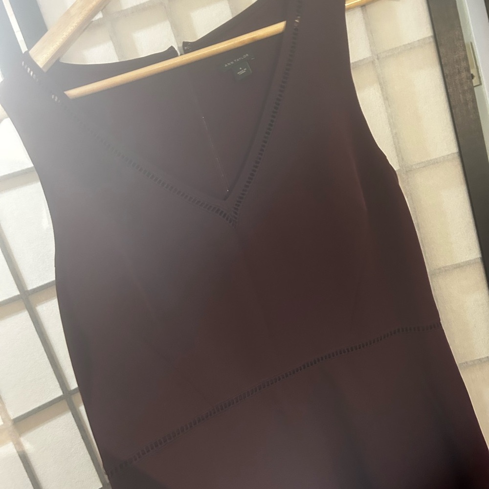 Ann Taylor V-Neck Dress in Rich Burgundy